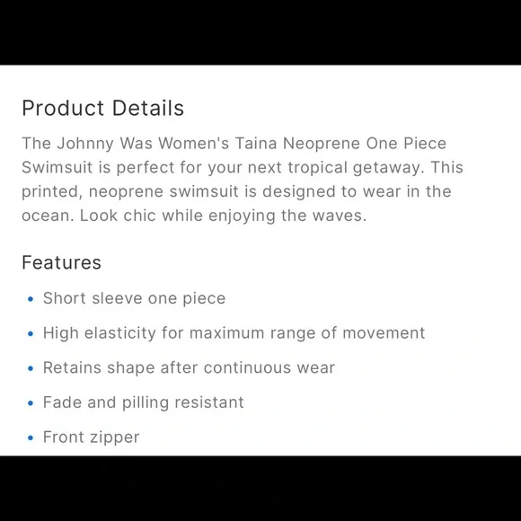 Johnny Was Taina Neoprene One Piece Swimsuit - Picture 11 of 13